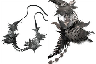 Wood.steel leaf necklace