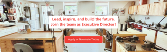 Metalwerx classroom with text overlay: Lead Inspire and Build the Future. Join the team as Executive Director!